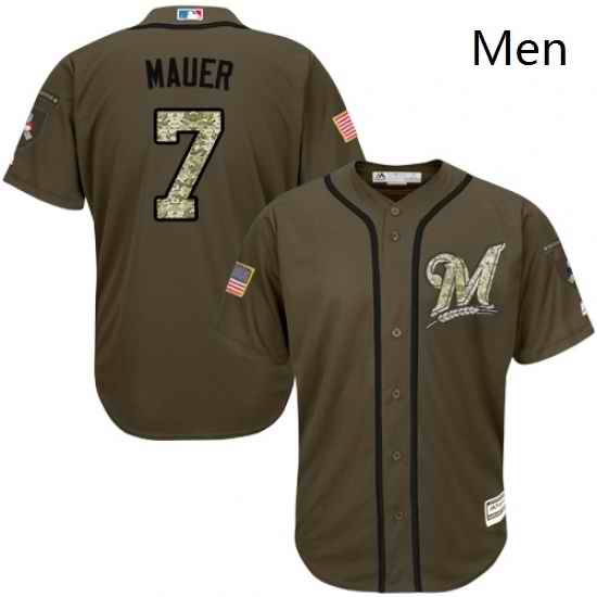 Mens Majestic Minnesota Twins 7 Joe Mauer Authentic Green Salute to Service MLB Jersey